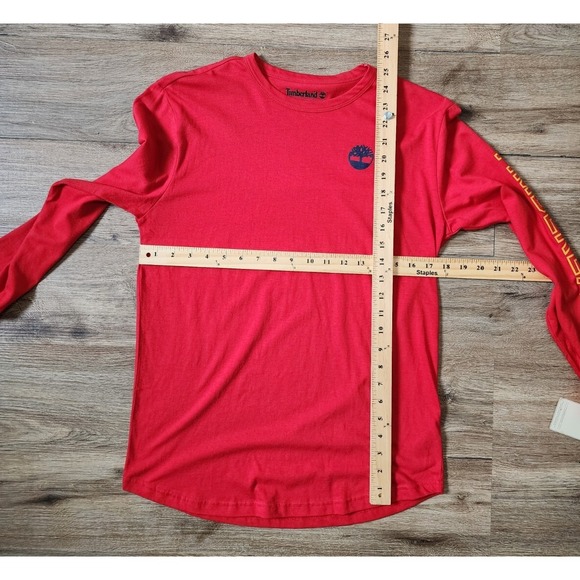 Timberland Graphic Logo Red Long Sleeve Shirt, Size Teen Large 14/16 - Picture 5 of 7